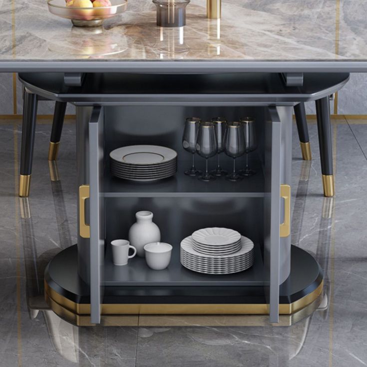 Round Stone Dining Table Traditional Luxury Extendable Dining Table with Pedestal Base