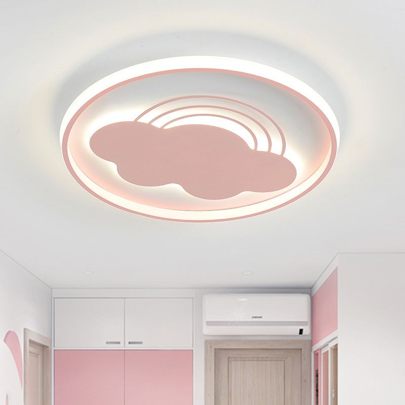 Rainbow Extra Thin Iron Ceiling Lamp Cartoon Pink/Blue LED Flush Mount Light Fixture for Kindergarten