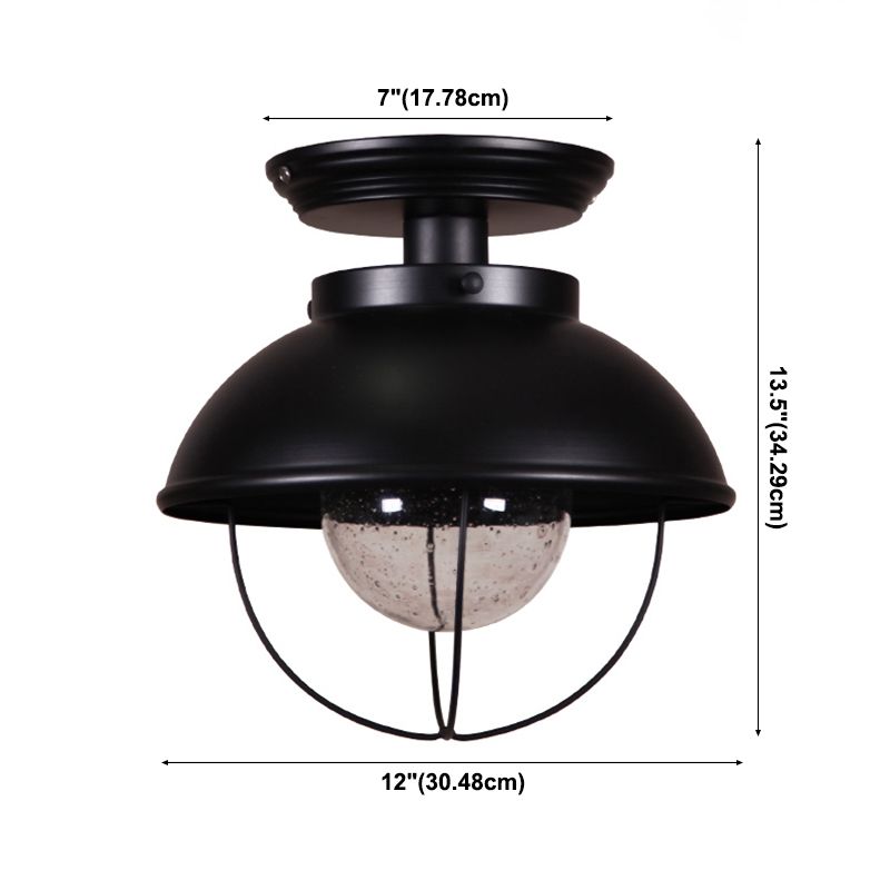1 Light Semi Flush Mount Light Industrial Style Bowl-Shaped Metal Light Fixture