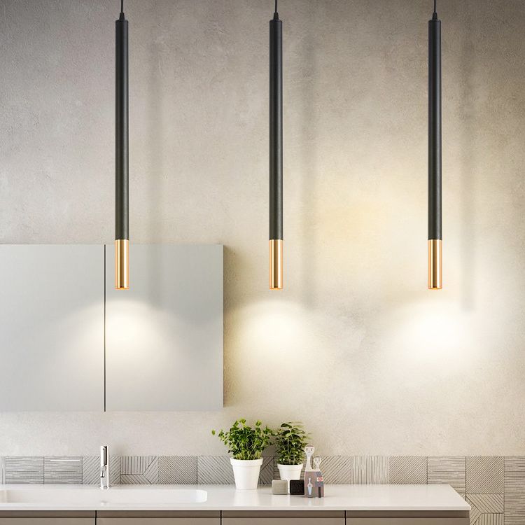 Black-Gold Tube LED Pendant Simplicity Aluminum Hanging Light Kit for Dining Room