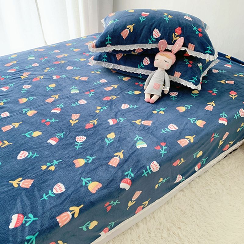 Sheet Sets Flannel Floral Printed Breathable Super Soft Wrinkle Resistant Bed Sheet Set