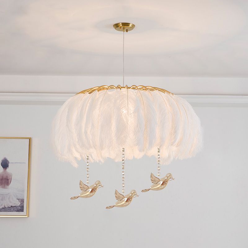 Nordic Circular Hanging Light Fixture Feather Dining Room Chandelier Pendant Light