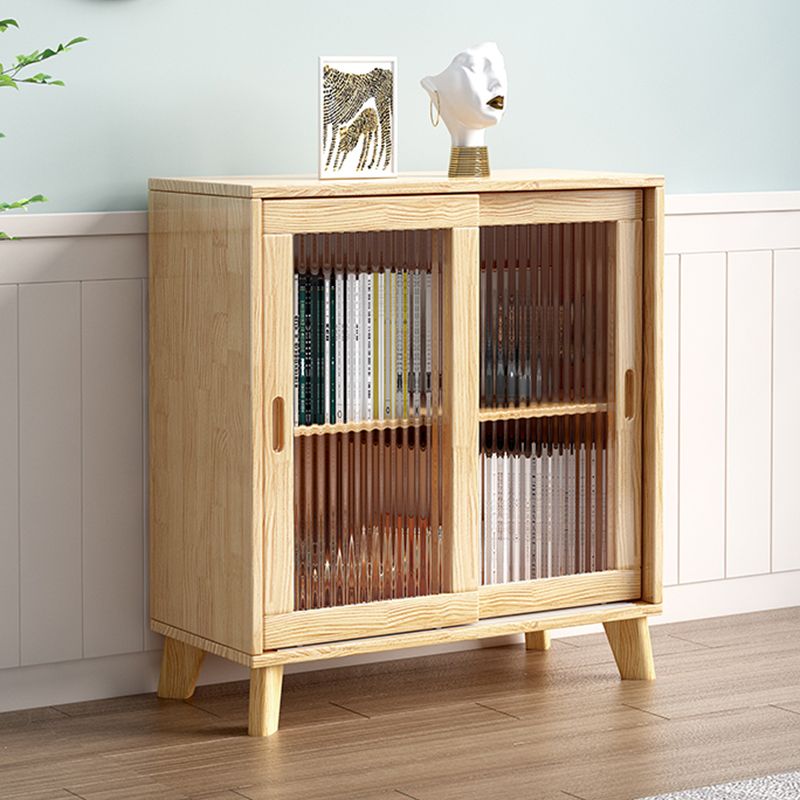 31.5'"l Natural Wooden Cabinet, Rectangle Glass Paned Accent Cabinet