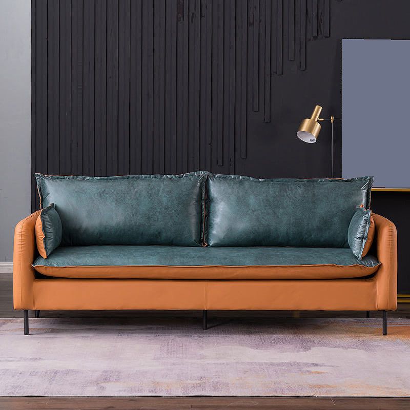 Standard Square Arm Sofa Set Contemporary Stain Resistant Sofa Couch with Pillows