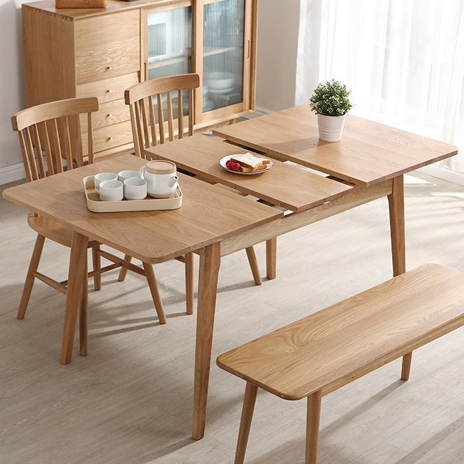 Rechteck 4 Beine Esstisch Holzfarbe Ausleitbarer Tisch mit Eichenholz Massivholz