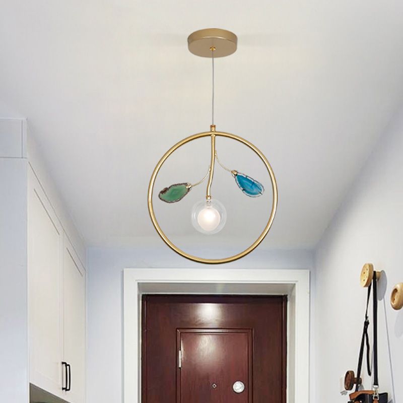 Cage Pendant Ceiling Light Modernist Metal 1 Bulb LED Gold Suspended Lighting for Foyer