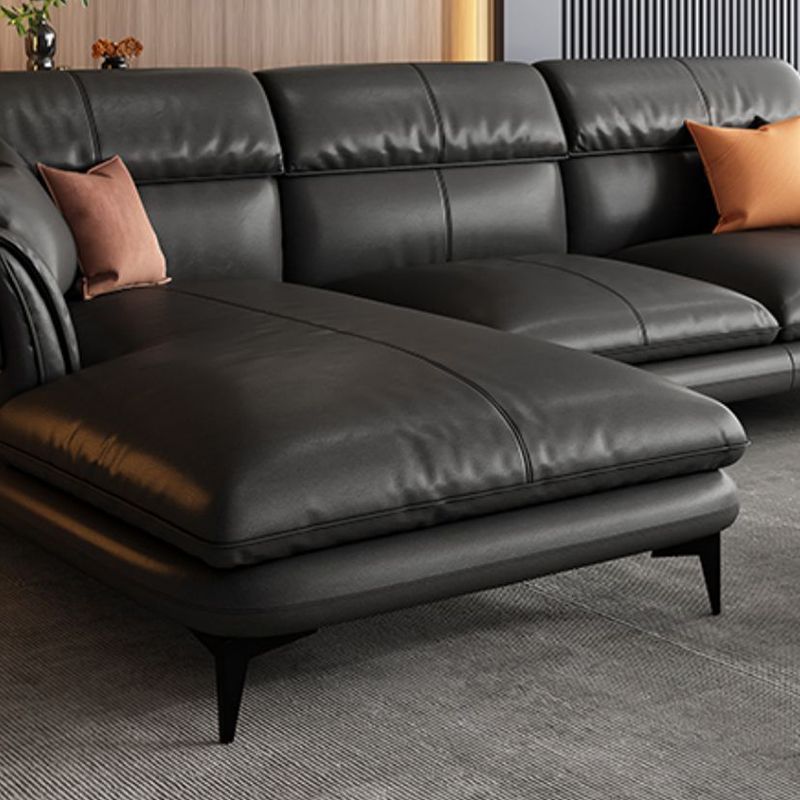 Modern Cushions Flared Arm Seating Living Room Faux Leather Stationary Sofa