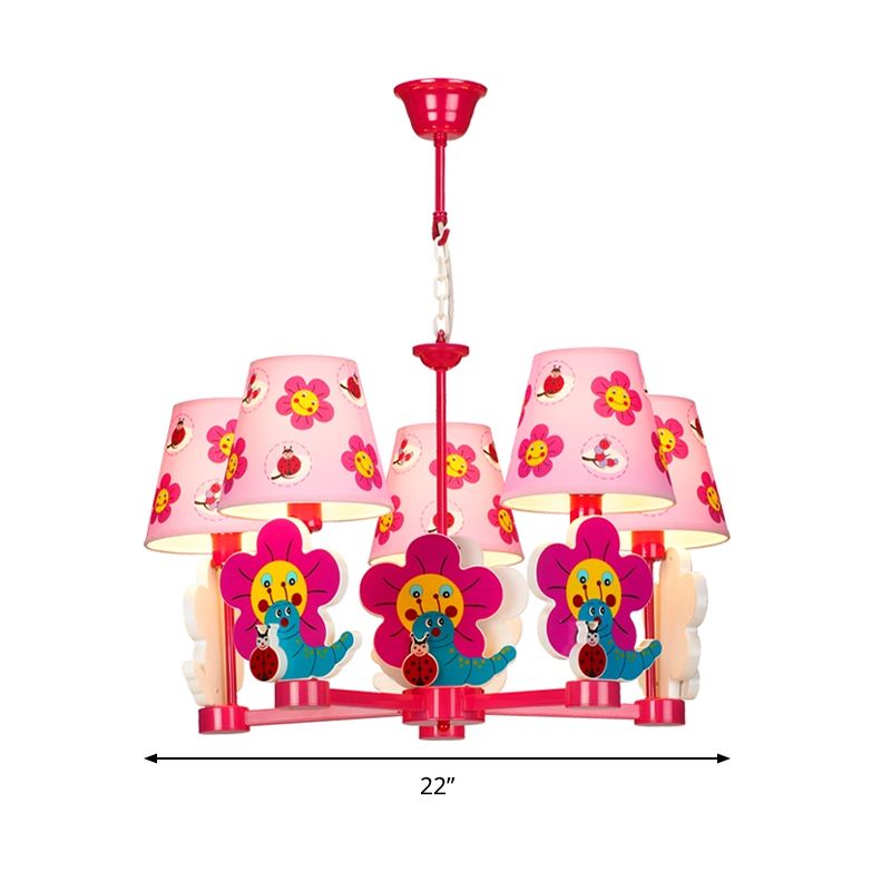 Kids Blossom Bug Chandelier Five-Light Metal Hanging Light in Pink for Kid Bedroom