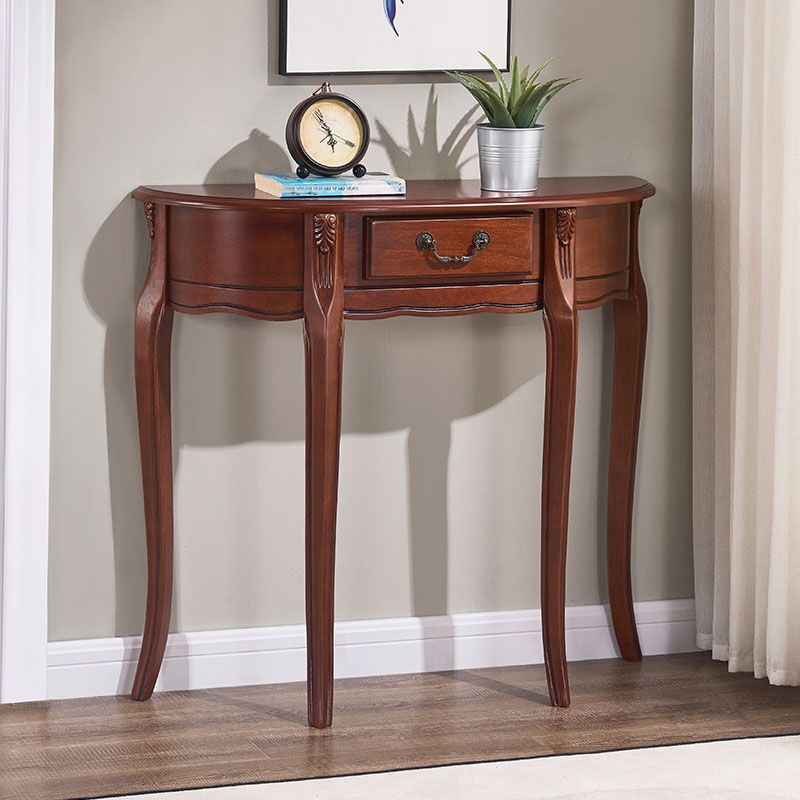 Rubbered Wood Console Table Mid-Century Modern Half Moon Accent Table for Hall