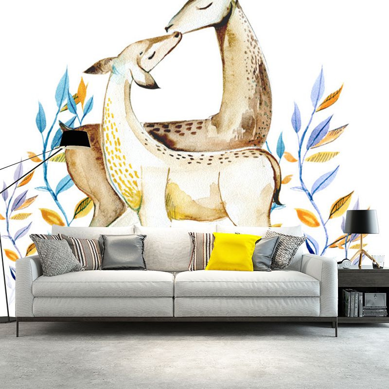 Tropical Deers Wall Paper Murals Modern Style Non-Woven Fabric Wall Covering in Brown