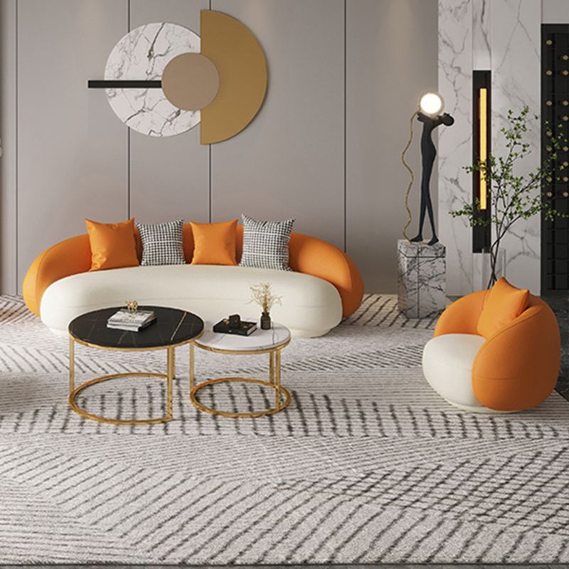 Orange Faux Leather Curved Sofa Contemporary Sloped Arm Sofa
