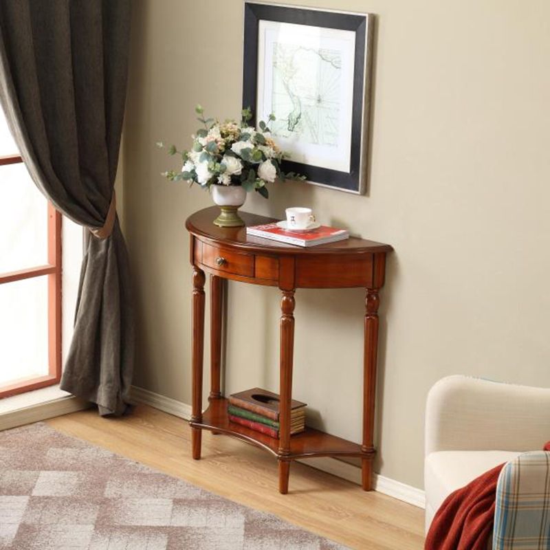 Storage Half Moon Console Table Wood Mid-Century Modern End Table