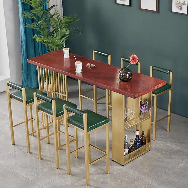 Wood Bar Table Traditional Luxury Rectangle Bar Counter Table with Double Pedestal