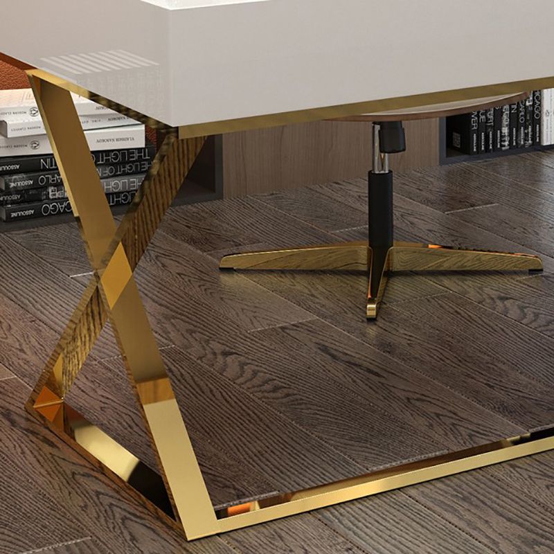 Solid Wood Writing Desk Pine and Metal Writing Desk Glam with Metal Legs
