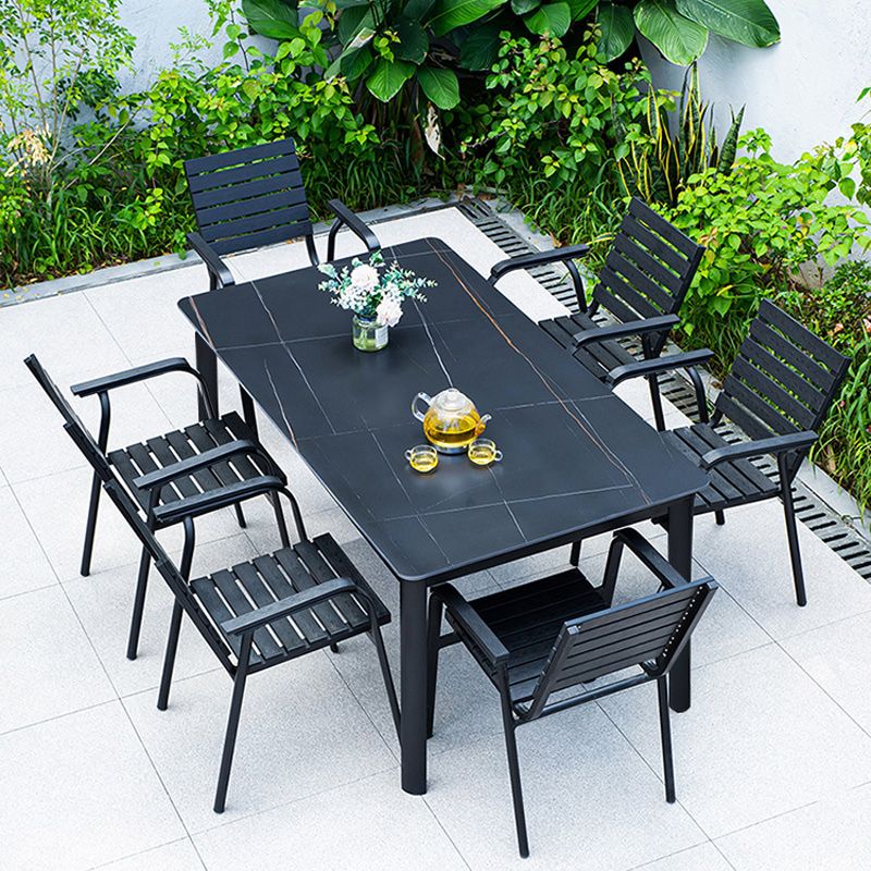 Metal and Slate Patio Table Industrial Wind Room Outdoor Patio Dining Table