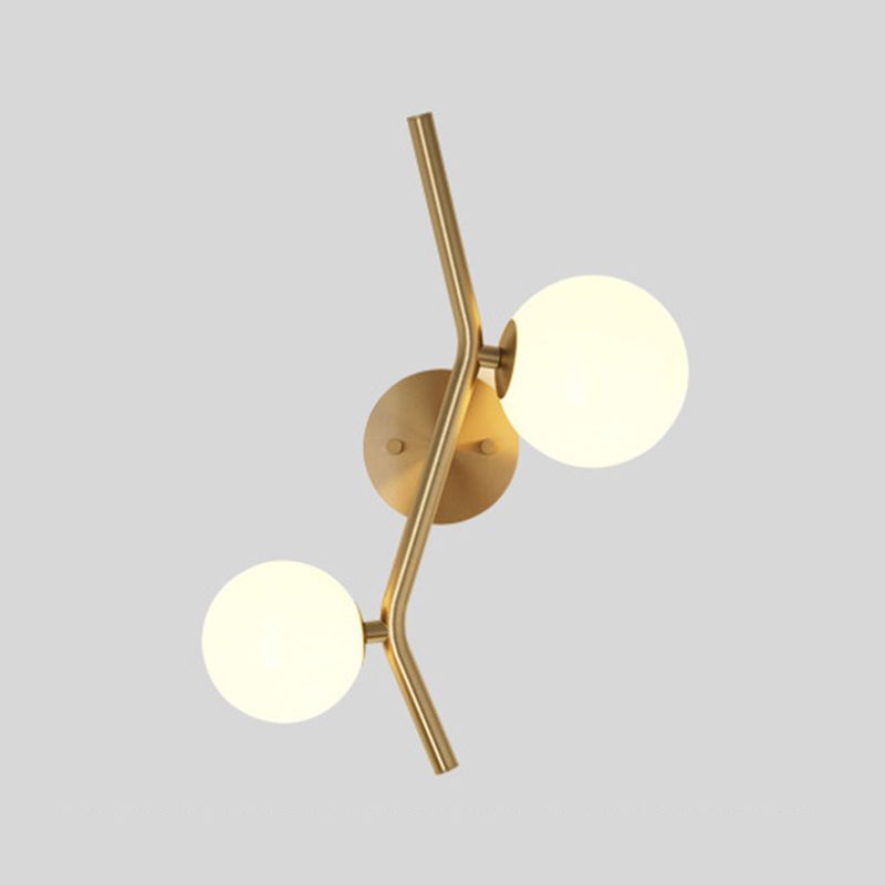 Glass Ball Shape Sconce Light Modern-Style 2 Lights Wall Light Fixtures in Gold