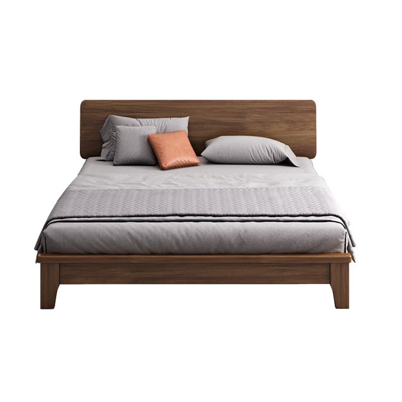 Brown 36.61" High Panel Bed with Storage Walnut Bed with Headboard