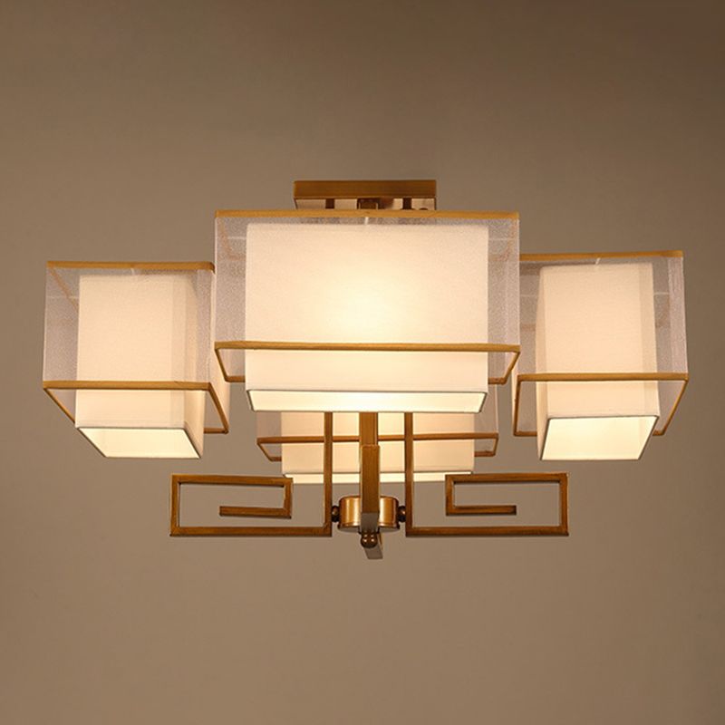 4-Light Square Semi Flush Mount in Traditional Simplicity Fabrics Ceiling Light for Living Room