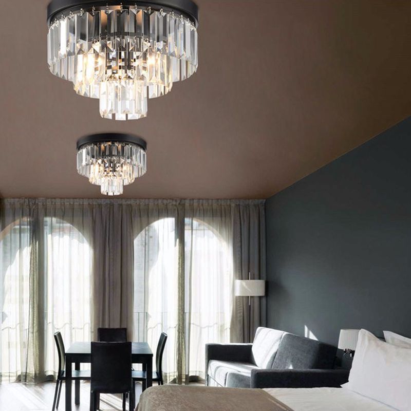 Ronde Flush Mount Licht Modern Minimalist 3-Tier Prismatic Crystal Slaapkamer Plafond Flush Mount