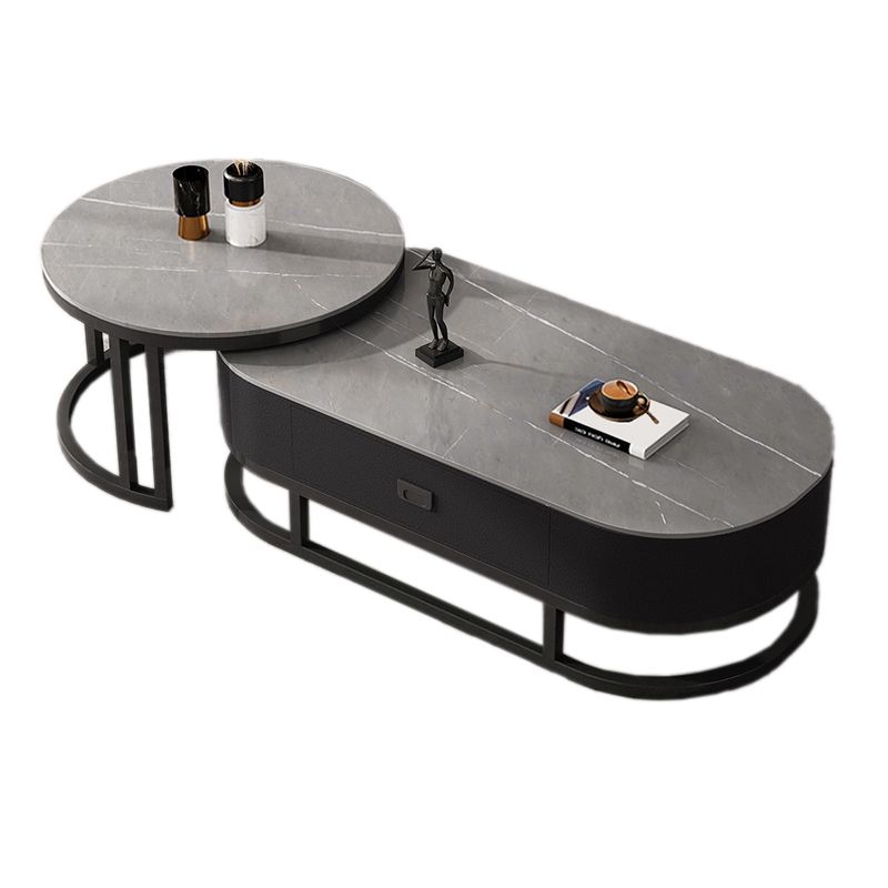 Slate Coffee Table Oval Nesting Coffee Table Set with Metal Legs