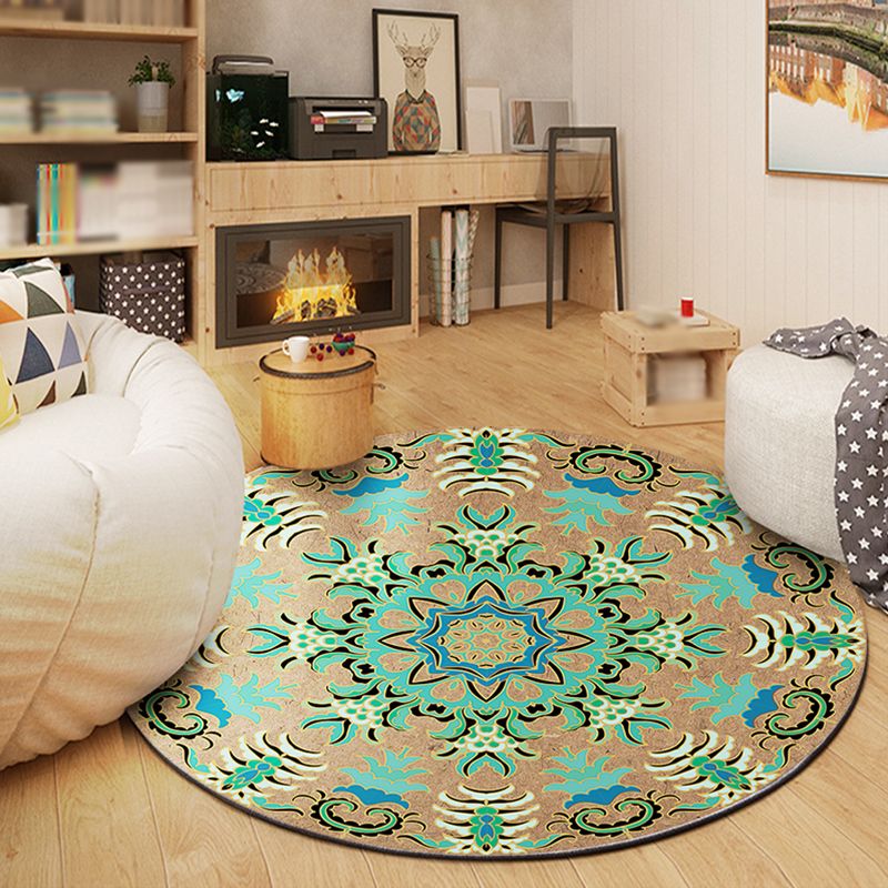 Bohemian Living Room tapis médaillon vert Polyester Polyester Anti-Split Intérieur tapis