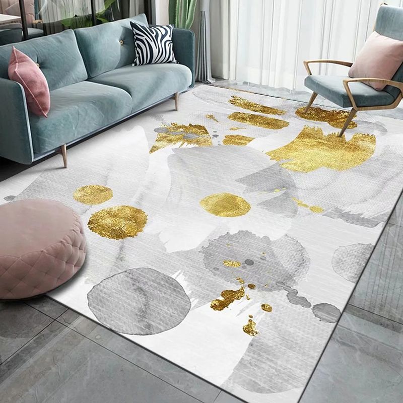 Light Gray Modern Rug Polyester Abstract Print Rug Non-Slip Backing Rug for Home Decor