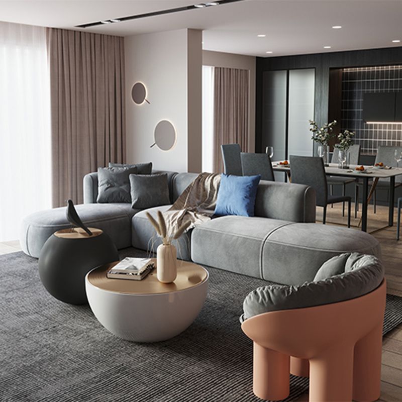 Nordic Style Velvet Sectional 27.56" H Sofa & Chaise in White/Grey