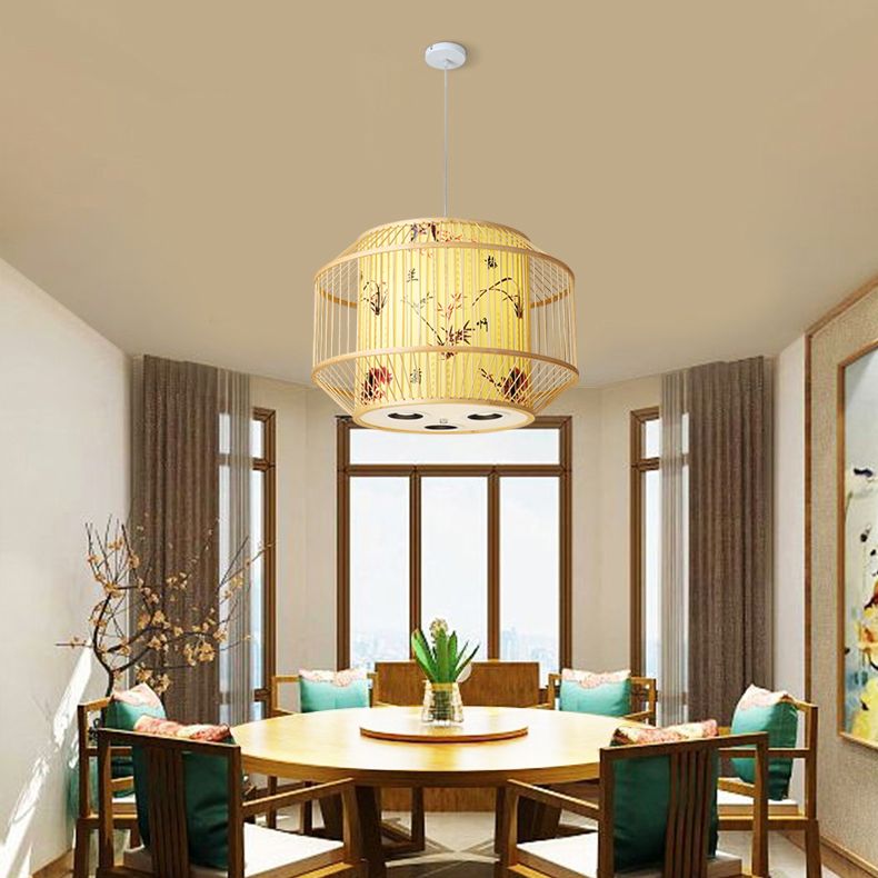1-Light Bamboo Suspension Pendant Light Chinese Down Mini Pendant for Dining Room