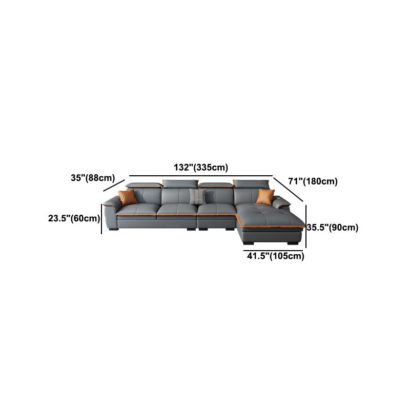 Tufted Pillow Top Arm Sectional Stain Resistant Sectional Gray Faux Leather