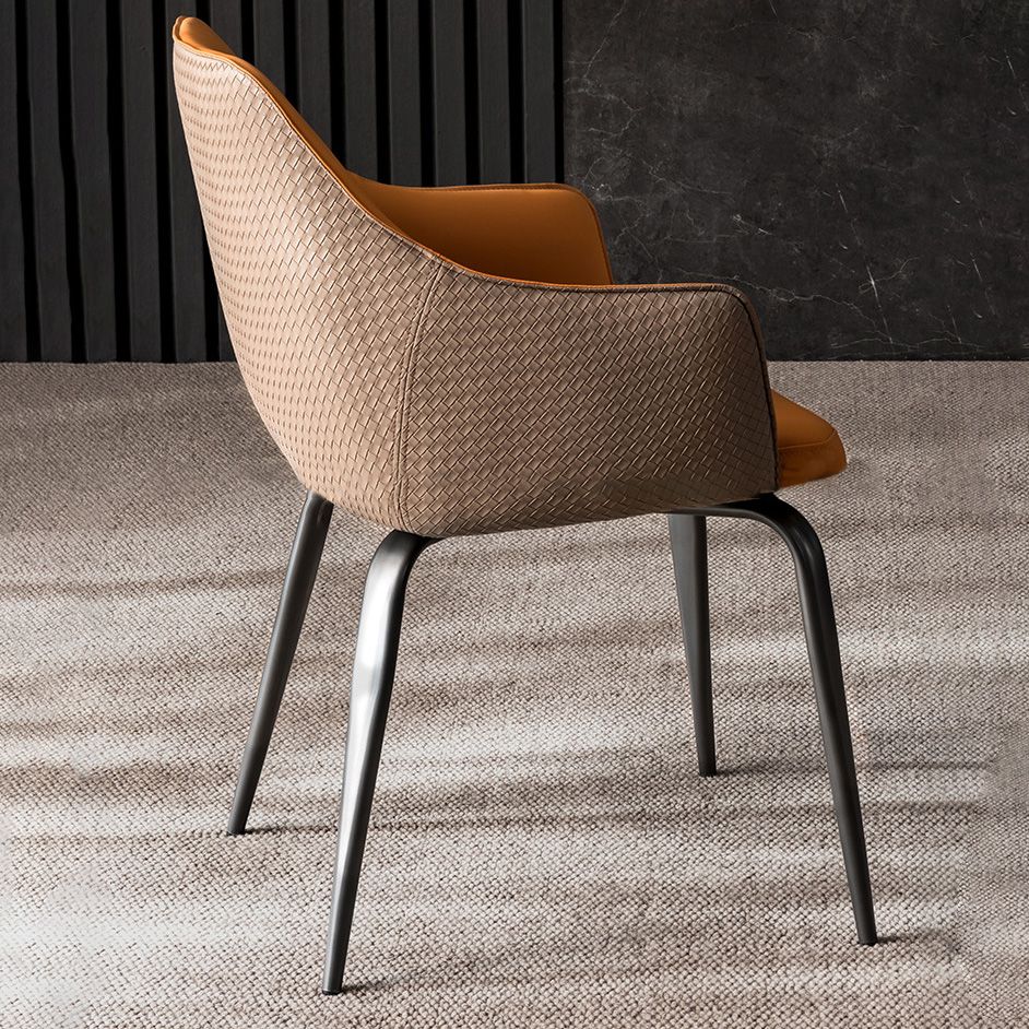 Faux Leather Dining Chairs Upholstered Arm Chairs with Metal Base