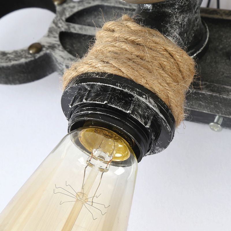 2 Lights Anchor Wall Lamp Nautical Industrial Wrought Iron Sconce Lighting for Restaurant