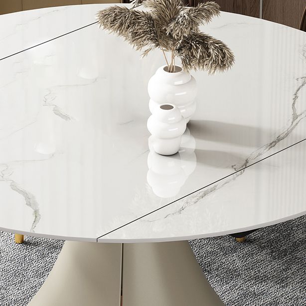 Glam 1/4/5/6/7/9 Pieces White Dining Table Set with Stone Top Round Scalable Dinette Set