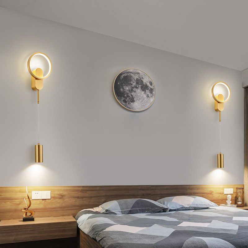 Modern Style Circle Shape Wall Light Metal 2 Light Sconces for Bedroom