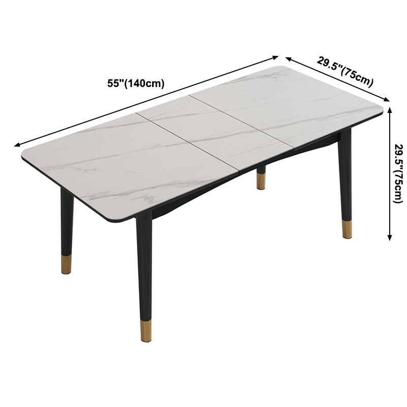 Extendable Sintered Stone Dining Table in White Modern Table with 4 Legs for Restaurant