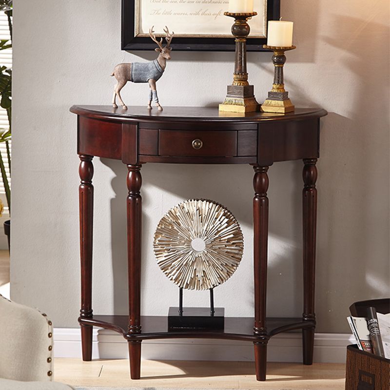 Rubbered Wood Console Table Solid Wood Accent Table with Drawer and Shelf