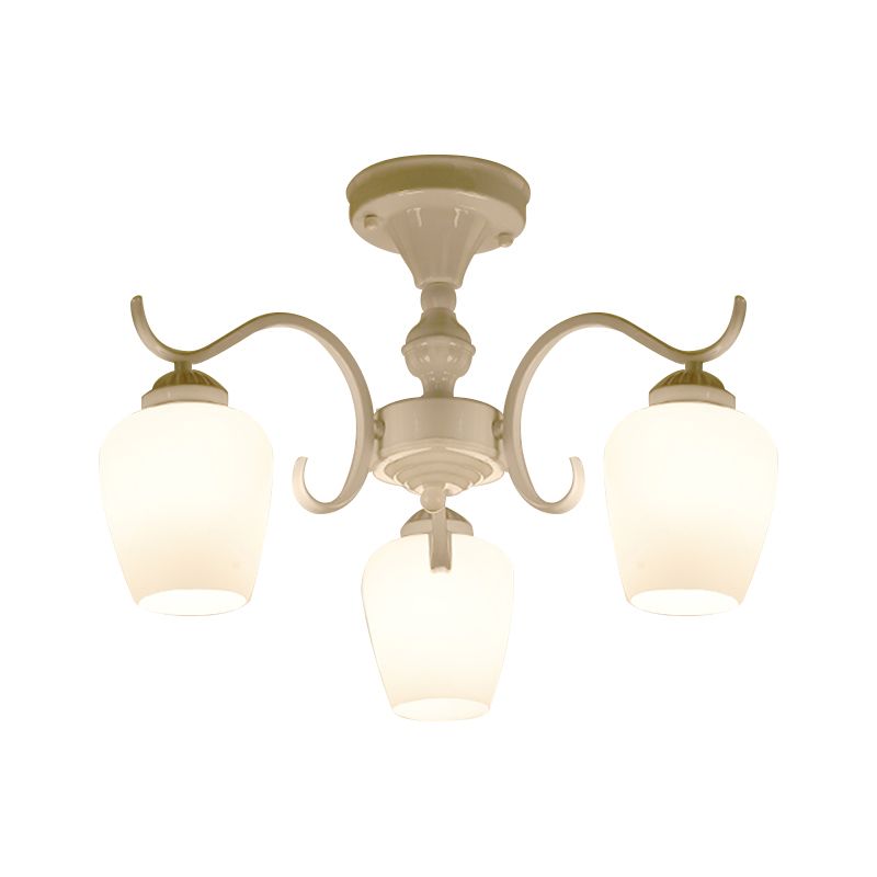 18.5 "/24.5" W Weiß 6-Licht Deckenlampe Landschaft Opaline Glas Kegel Semi Flush Chandelier