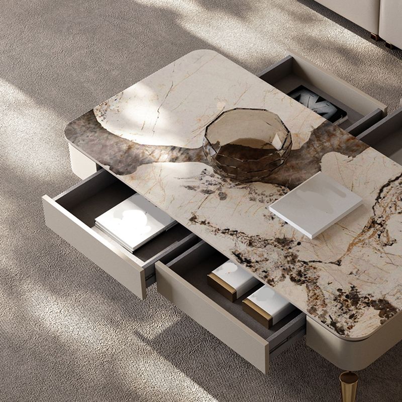 17"H Glam Coffee Table Slate Single Coffee Cocktail Table with Storage