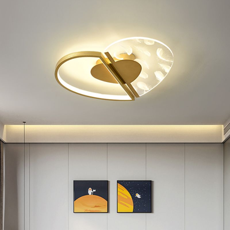 Love Heart Bedroom Flush Ceiling Light Acrylic Minimalist Feather LED Flush Mount Lighting