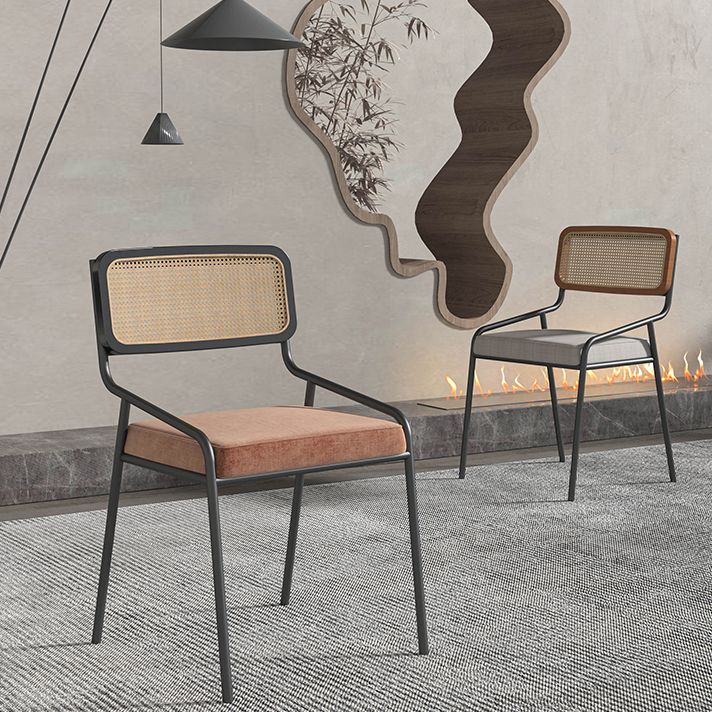 Modern Style Fabric Side Chair Cane Back Armless Dining Chair