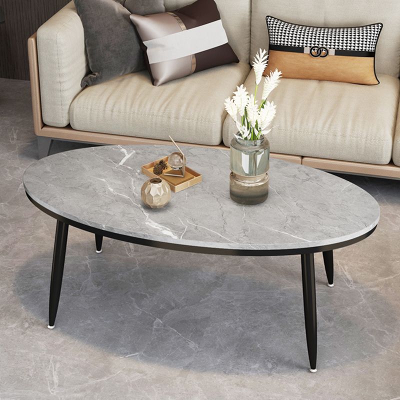 4 Legs Oval Cocktail Table Stone Top 1 Single Coffee Table with Gold/Black Legs