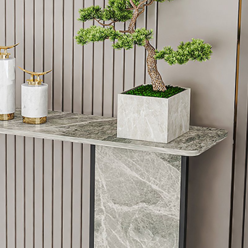Iron Base Accent Table 31.5" H with Rectangle Stone Top for Hall