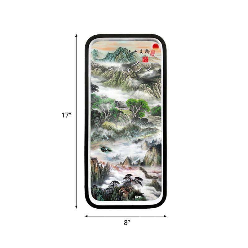 Asia Mountain Scenery Metal Mural Lamp LED Flush Mount Mur Murce en noir pour la salle familiale