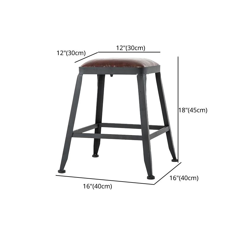 Industrial Armless Counter Stool Iron Cafe Bar Stool with Leather Cushion and Pedal