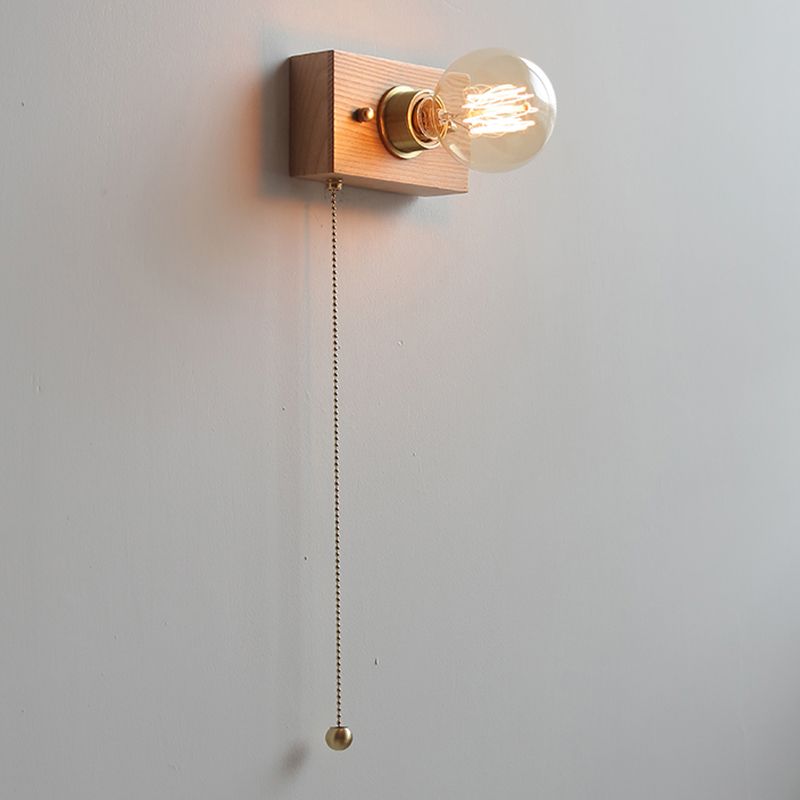 Minimalist Wall Sconce Exposed Bulb Wooden Sconce Light for Bedroom