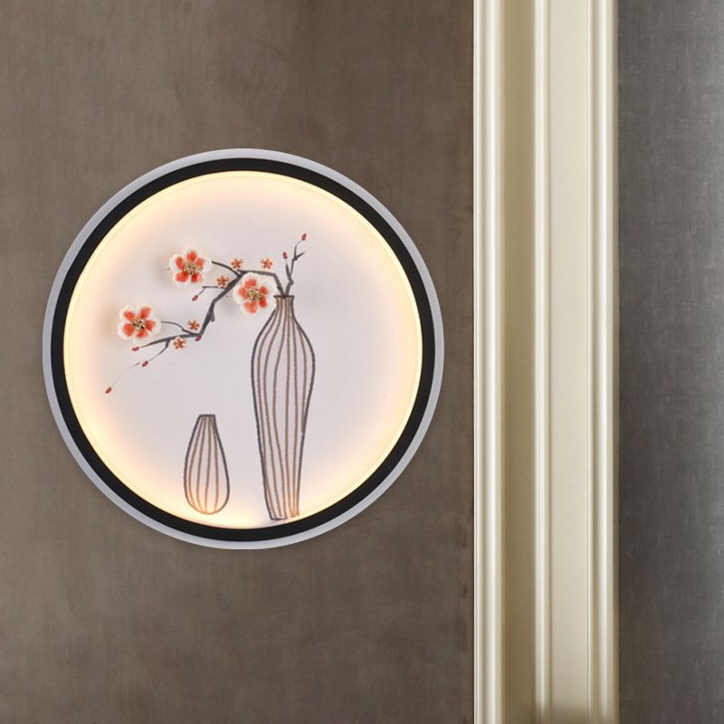 Plum and Vase Dining Room Mural Lighting Ceramic Minimaliste LED Cercle Cercle Mur Moup de montage en noir