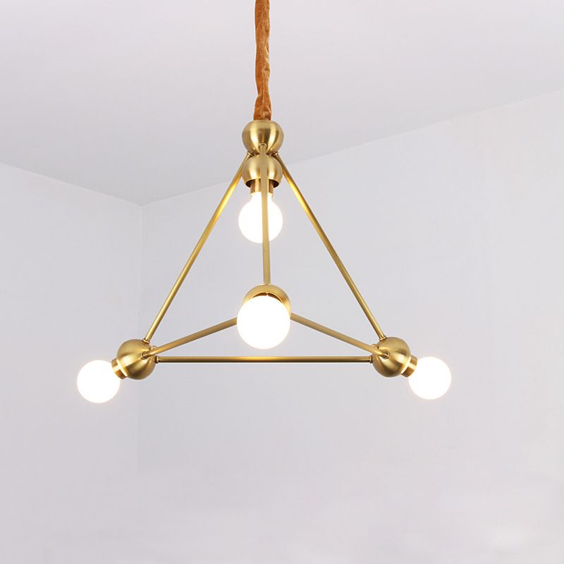 4 Lights Ceiling Light Traditional Triangle Metal Hanging Chandelier in Gold for Dining Room