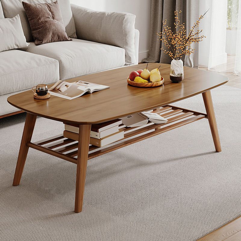 Solid Wood Coffee Table Rectangle 4 Legs Coffee or End Table with Storage