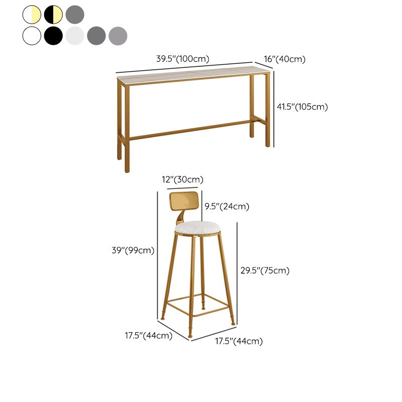 Glam 1/3 Pieces Bar Table Set Rectangle Stone Counter Table with Stools for Cafe