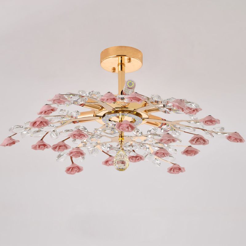 Rustieke roos kroonluchter verlichting Eenvoudig ophanglicht met kristalaccenten