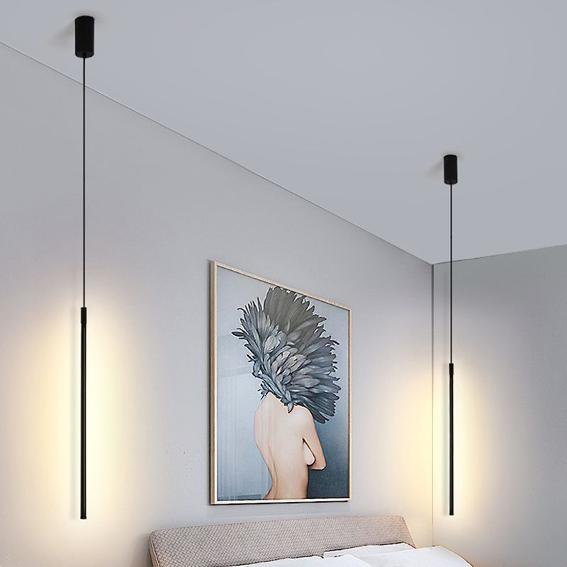 Black Linear Pendant Ceiling Light Modern Style LED Metal Suspended Lighting Fixture